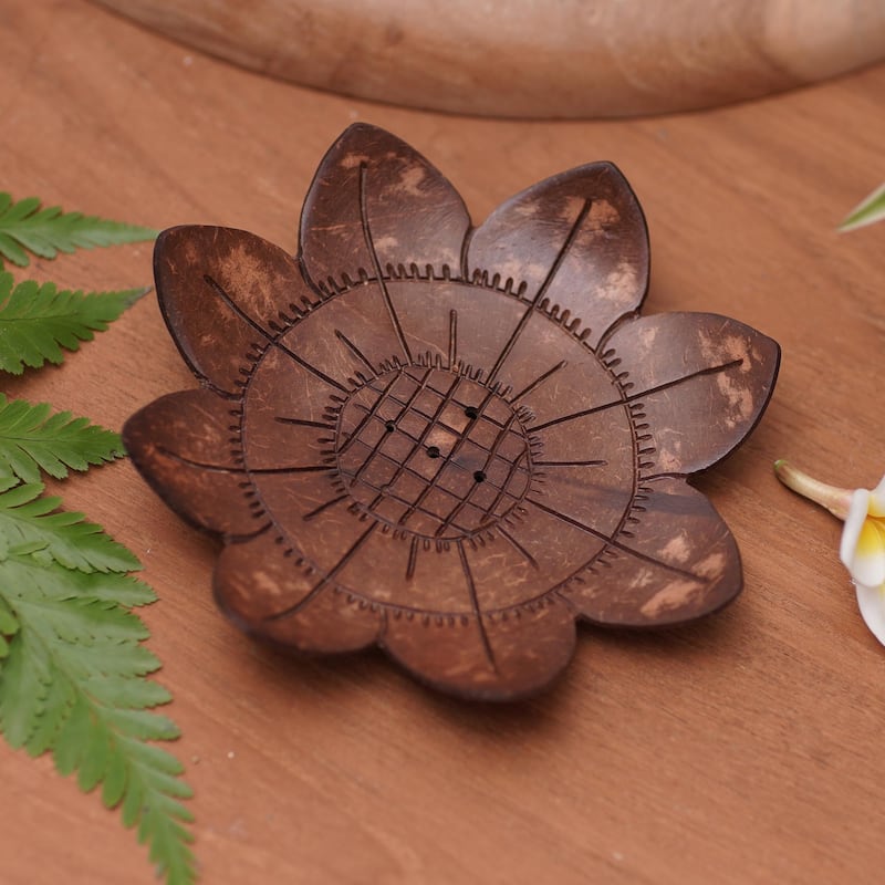 Novica Handmade South By Sunflower Coconut Shell Soap Dish - Brown