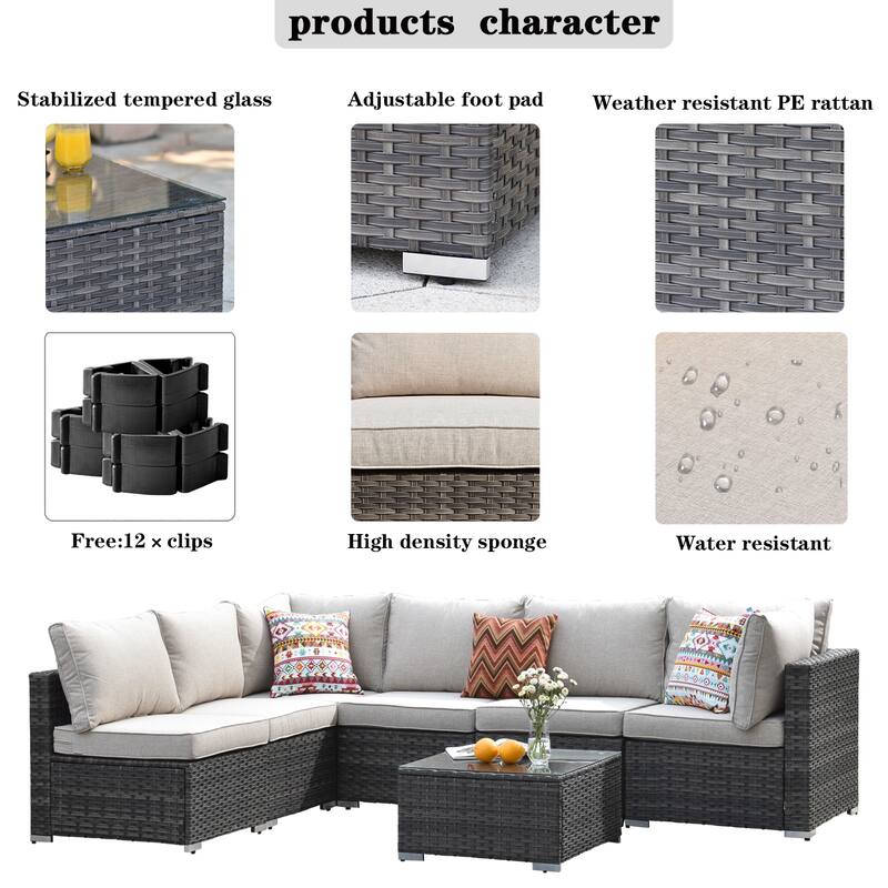 OVIOS Deep Seat Wicker 7-piece Sectional Set