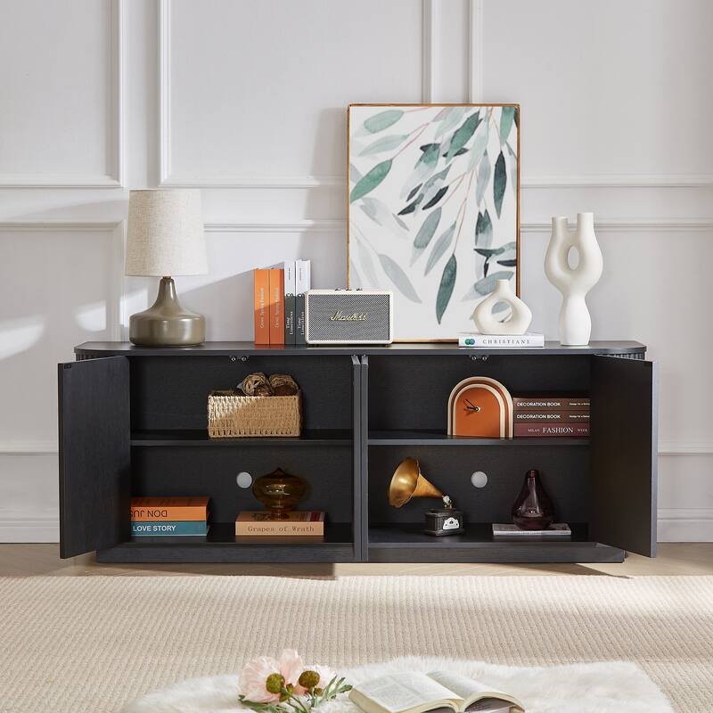 Sideboard Storage Cabinet TV Stand with Wave Pattern Buffet Cabinet Wooden Vertical Striped Cabinet for Kitchen/Bedroom/Entryway