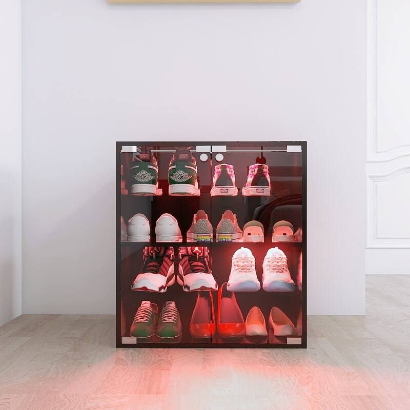 Modern 4-Layer Glass Shoe Organizer Cabinet with LED Light, Bluetooth Control, and Adjustable Shelves for Shoe Display