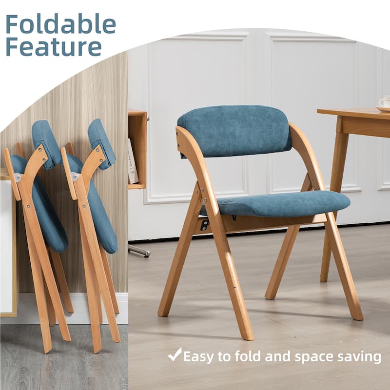 Wooden Stackable Dining Folding Chairs with Padded Seats(Set of 2)