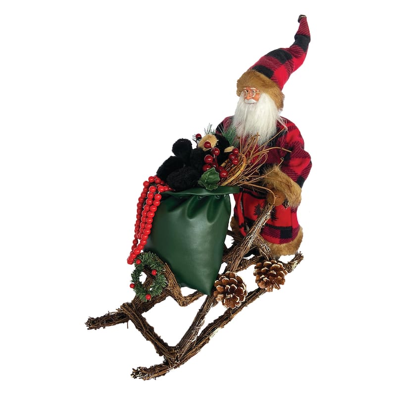 20" Buffalo Plaid Sled Santa