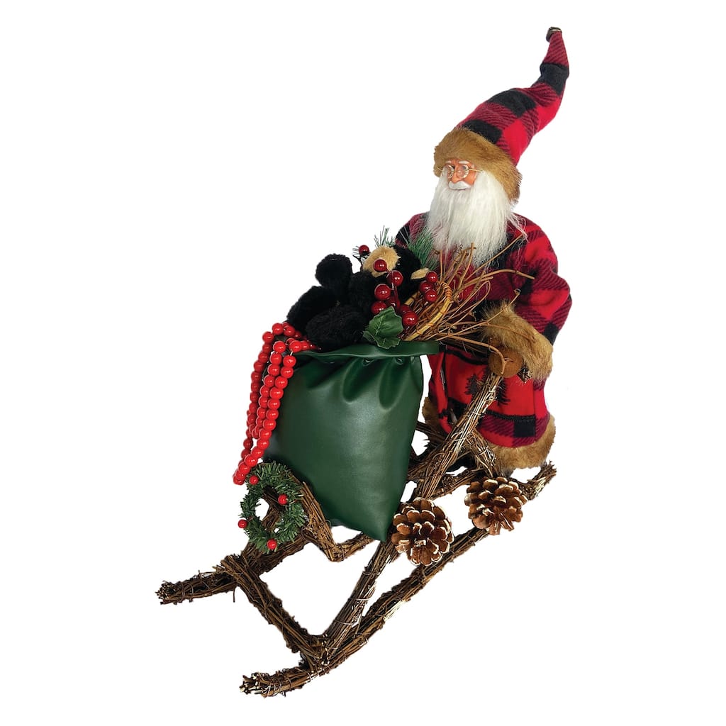 20" Buffalo Plaid Sled Santa