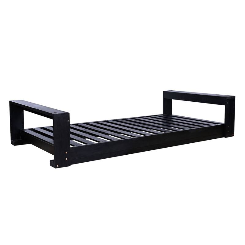 Acacia Wood Outdoor Porch Swing Bed Twin Size With Hemp Ropes