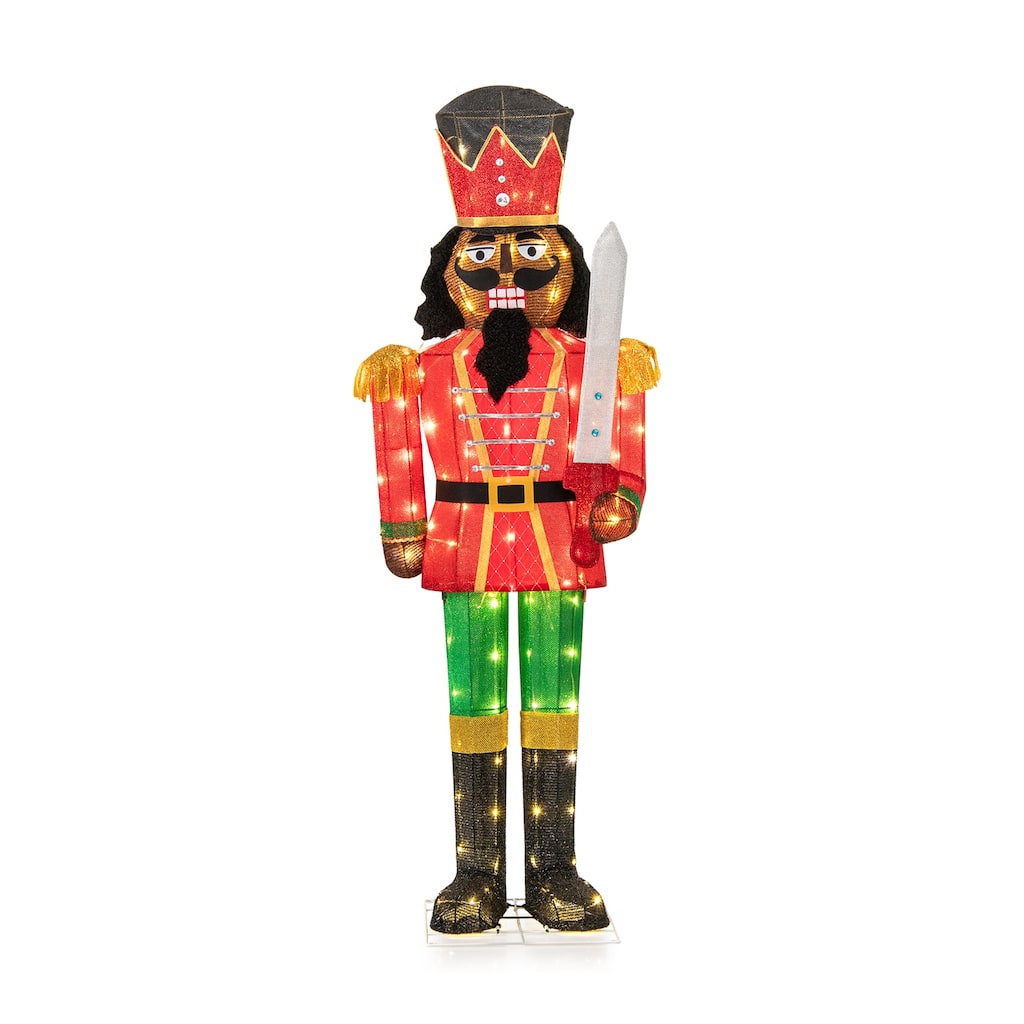 5 Ft Lighted Nutcracker Soldier with 100 LED Lights and Glitter Sword for Indoor Outdoor Decor - Multi - 21.5" x 5 ft