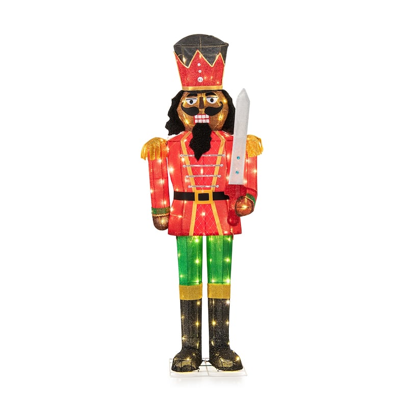 5 Ft Lighted Nutcracker Soldier with 100 LED Lights and Glitter Sword for Indoor Outdoor Decor - Multi - 21.5" x 5 ft