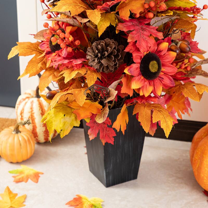Glitzhome 3FT Fall Pumpkin Sunflower Pinecones Porch Potted Tree