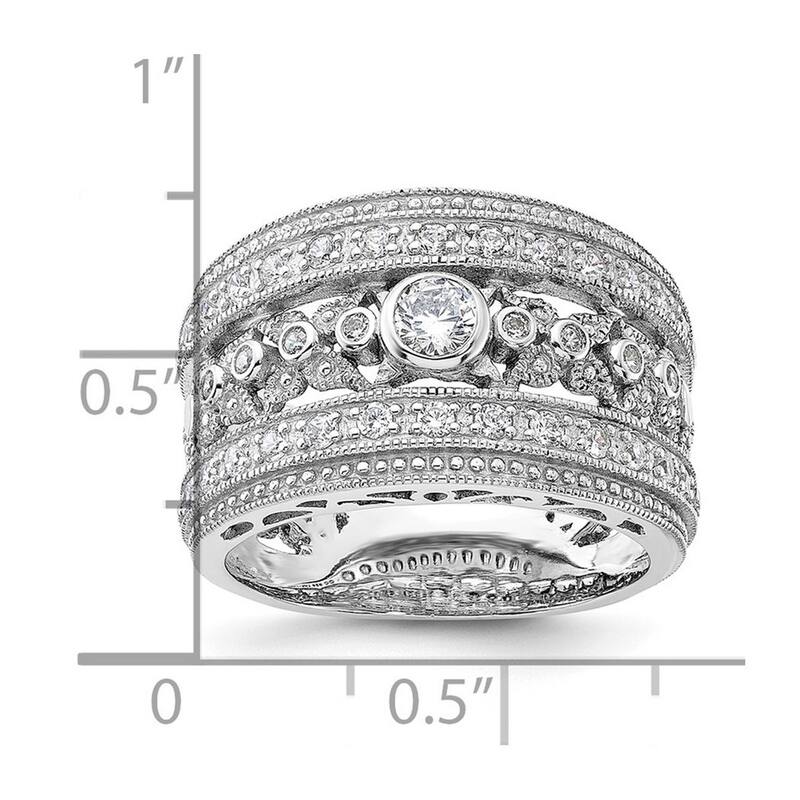 Curata 925 Sterling Silver Solid Polished Open back Rhodium Plated With CZ Cubic Zirconia Simulated Diamond Ring