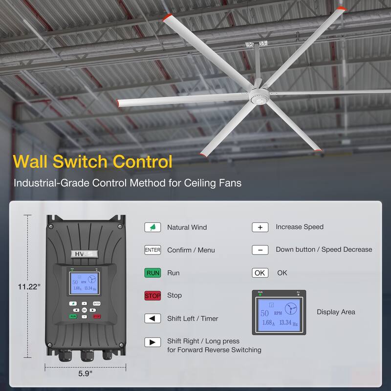 12ft HVLS Commercial 144" Ceiling Fan without Light with 6 Aluminum Blades