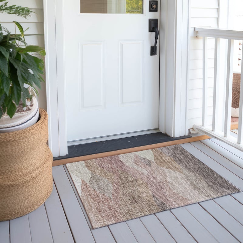 Machine Washable Indoor/ Outdoor Modern Horizon Chantille Rug - Mocha - 1'8" x 2'6"