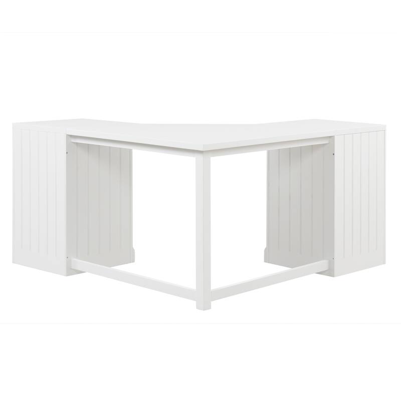 Modern White Executive Desk with Wide Desktop and Storage Shelves Three Drawers for Office