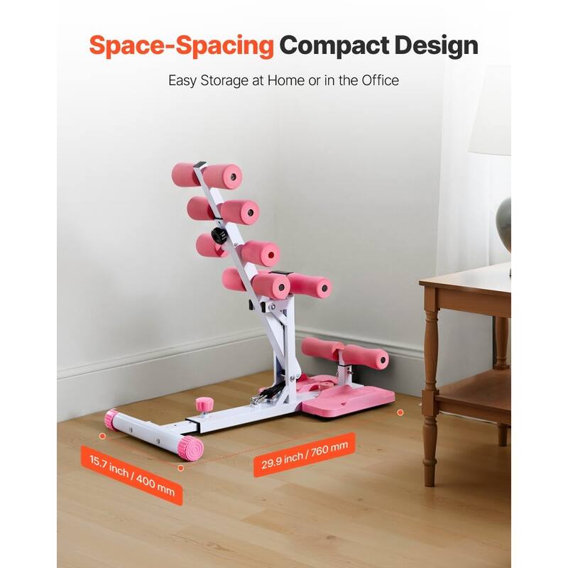Pink-White Steel Dual-Knee Squat Machine with 3 Resistance Bands and Adjustable Seat - 31.5 x 15.7 x 29.9 in
