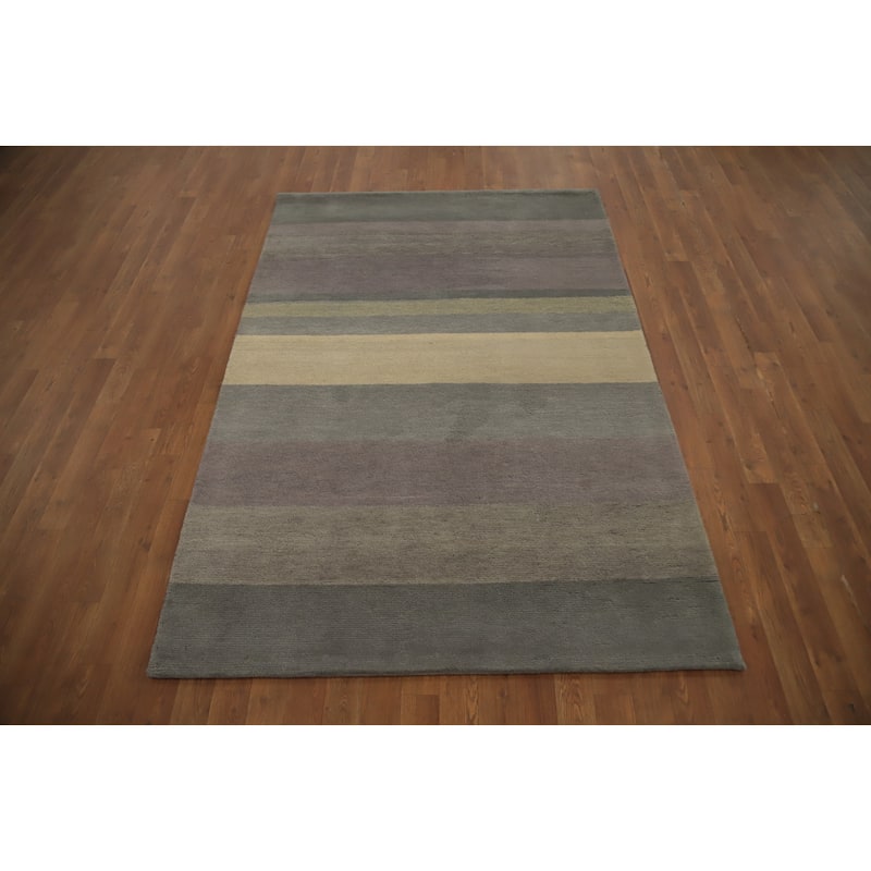 Hand Knotted Oriental 100% Wool Carpet Modern Stripe Multi-Colored Gabbeh Area Rug - 6' 6'' X 4' 5''