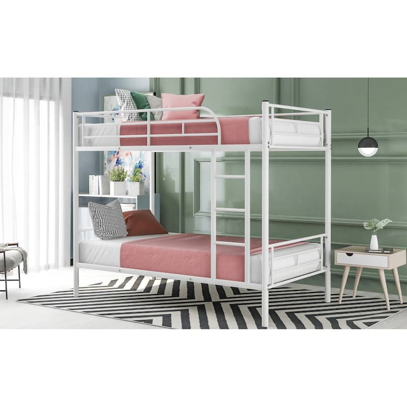 Twin Over Twin Metal Bunk Bed (White)