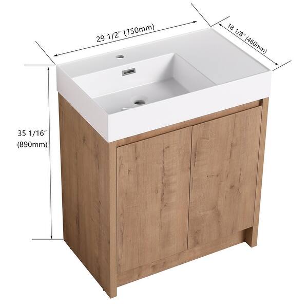 dimension image slide 4 of 7, BNK 24/30/48/60 inch Freestanding Resin Sink Bathroom Vanity with Soft Close Door and Adjustable Shelf