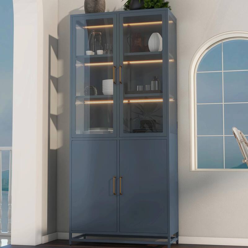 3-Sided Glass Curio Cabinet with LED Lighting - 76" Tall