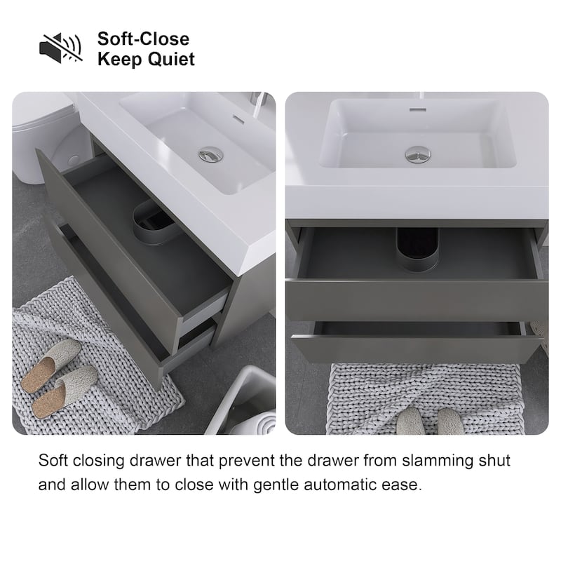 Floating Bathroom Vanity with Solid Surface Top
