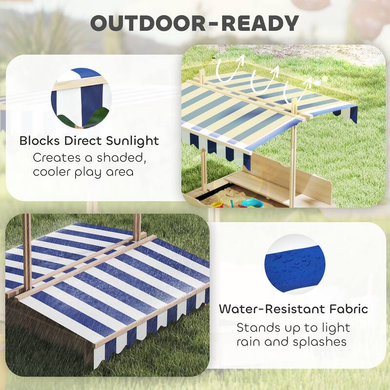 Outsunny Kids Sandbox with Cover, Outdoor Wooden Sandbox with Canopy - 41.75" x 41.75" x 47.75"