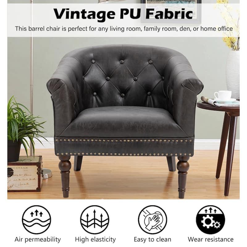Alina Modern Tufted Tub Barrel Faux Leather Accent Chair