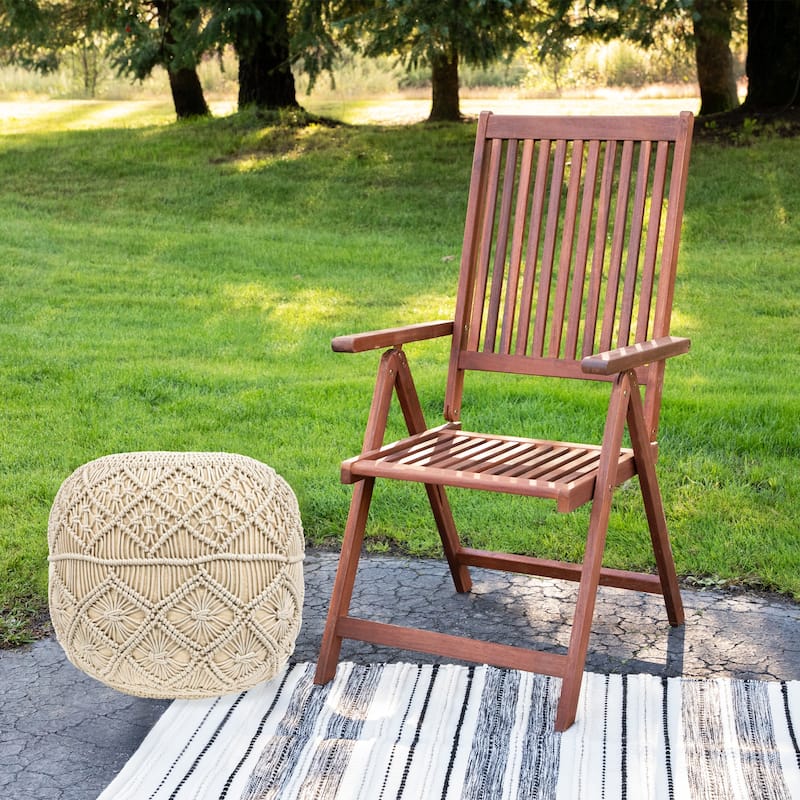 18" Solid Cream Macrame Round Handmade Natural Cotton Pouf