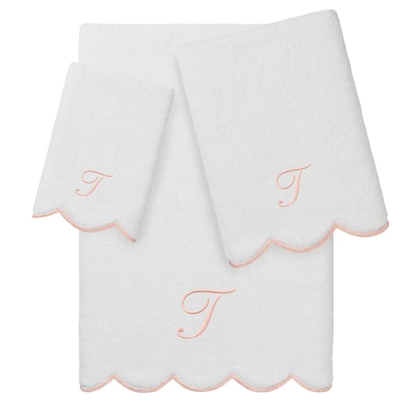 Authentic Hotel and Spa 100% Turkish Cotton Pink ADORNIA Scallop Personalized 3 Piece Towel Set - 3 Piece Set - T