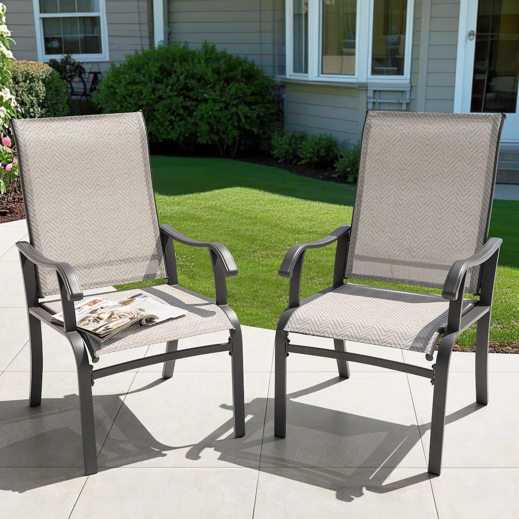 Nuu Garden Outdoor 2-Piece Textilene Dining Chairs with Ergonomic Design, Beige