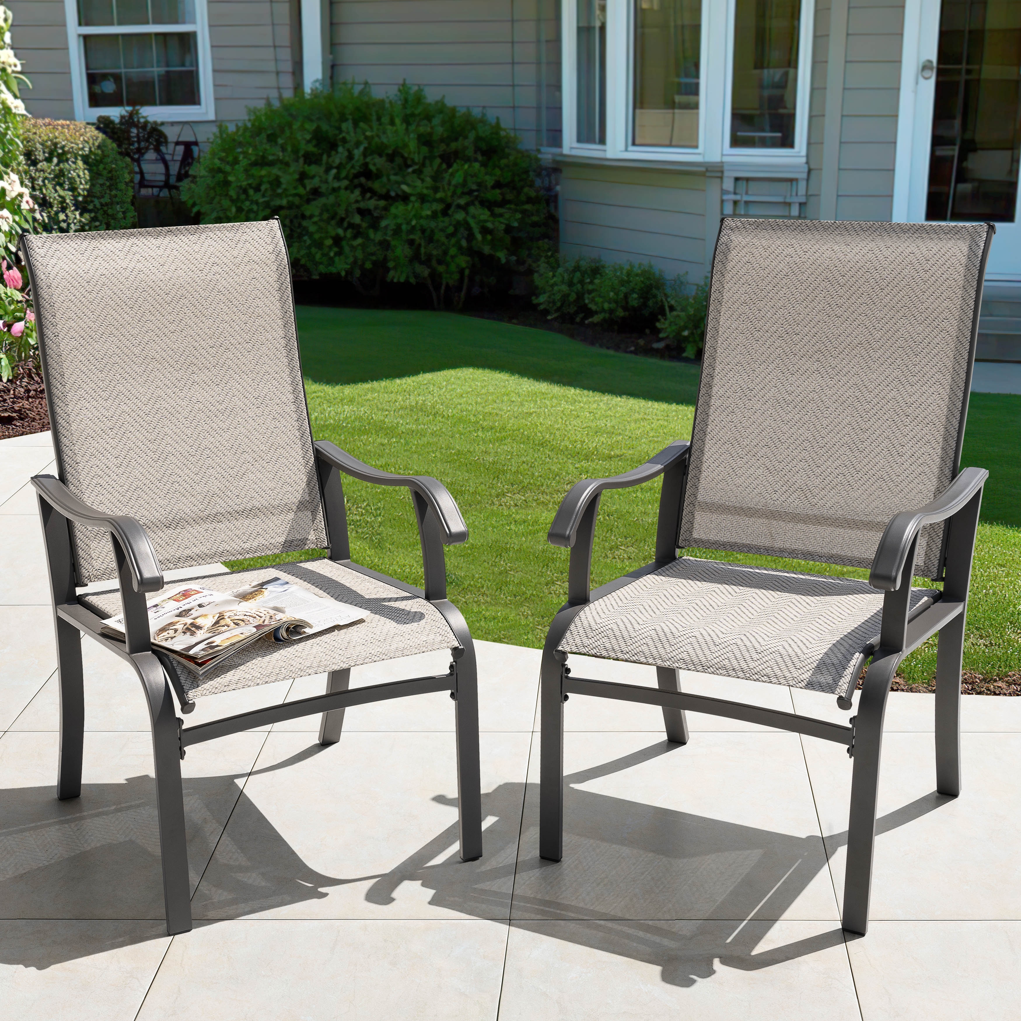Nuu Garden Outdoor 2-Piece Textilene Dining Chairs with Ergonomic Design, Beige