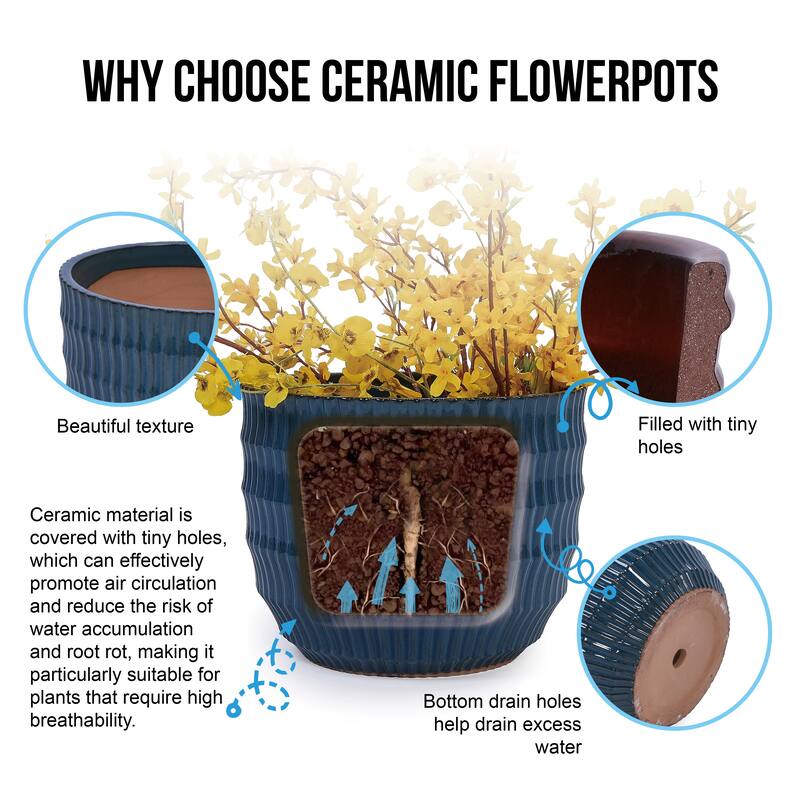 Handmade Terra Cotta Ceramic Planter Breathable Clay Drainage Holes