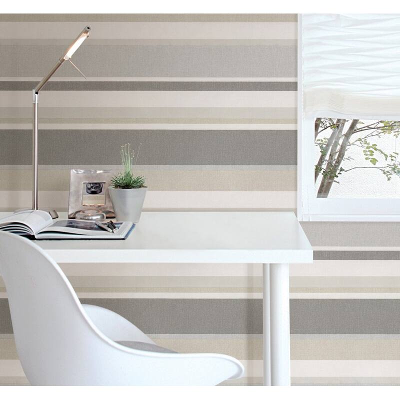 Beacon House Raya Beige Linen Stripe Wallpaper - 20.5in x 396in x 0.025in