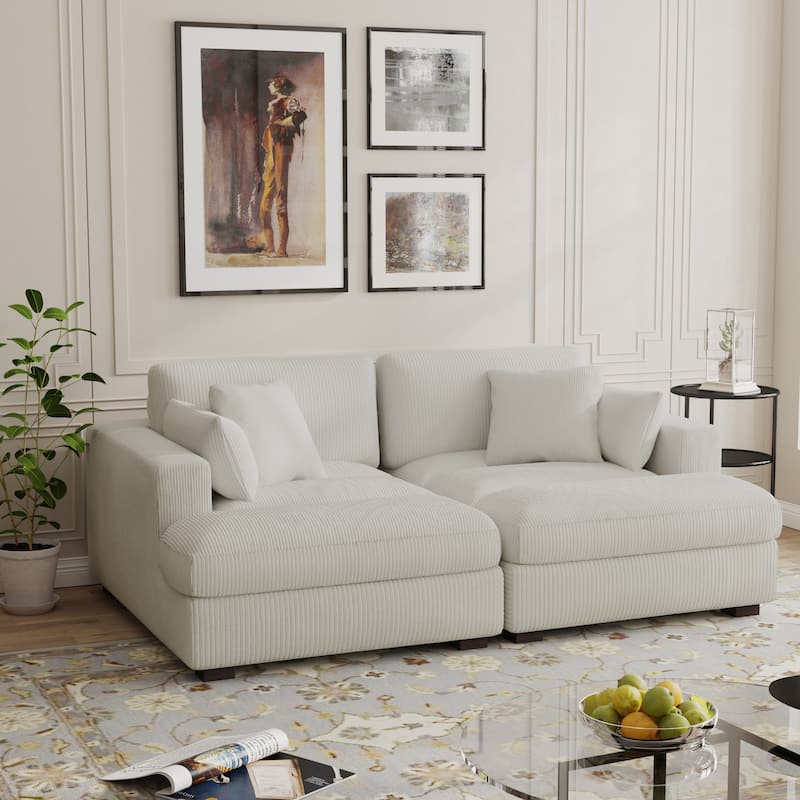 Modern Corduroy Modular Sectional Sofa Chaise Couch Bed - Beige&2 Pillows - Symmetrical