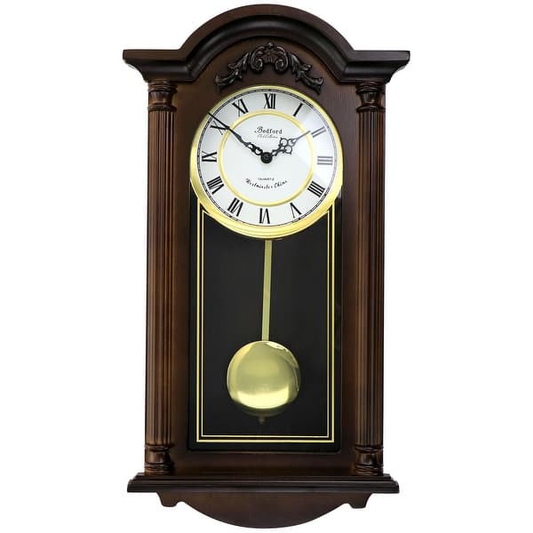 slide 2 of 5, Bedford Clock Collection Noah 22 In Chestnut Wood Pendulum Wall Clock - 22 in
