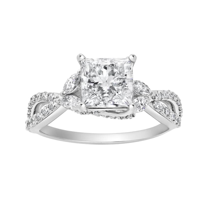 Auriya 14k Gold 5 3/4ctw Princess Lab grown Twisted-Vine Diamond Engagement Ring (E-F VS)