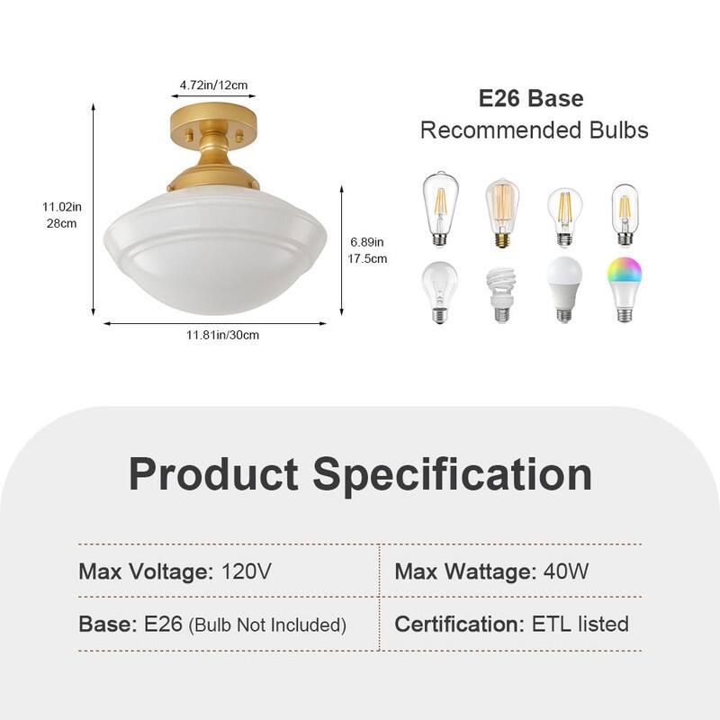 Modern Gold Flush Mount Ceiling Light with White Glass Shade Iron Fixture for Bathroom Bedroom Hallway