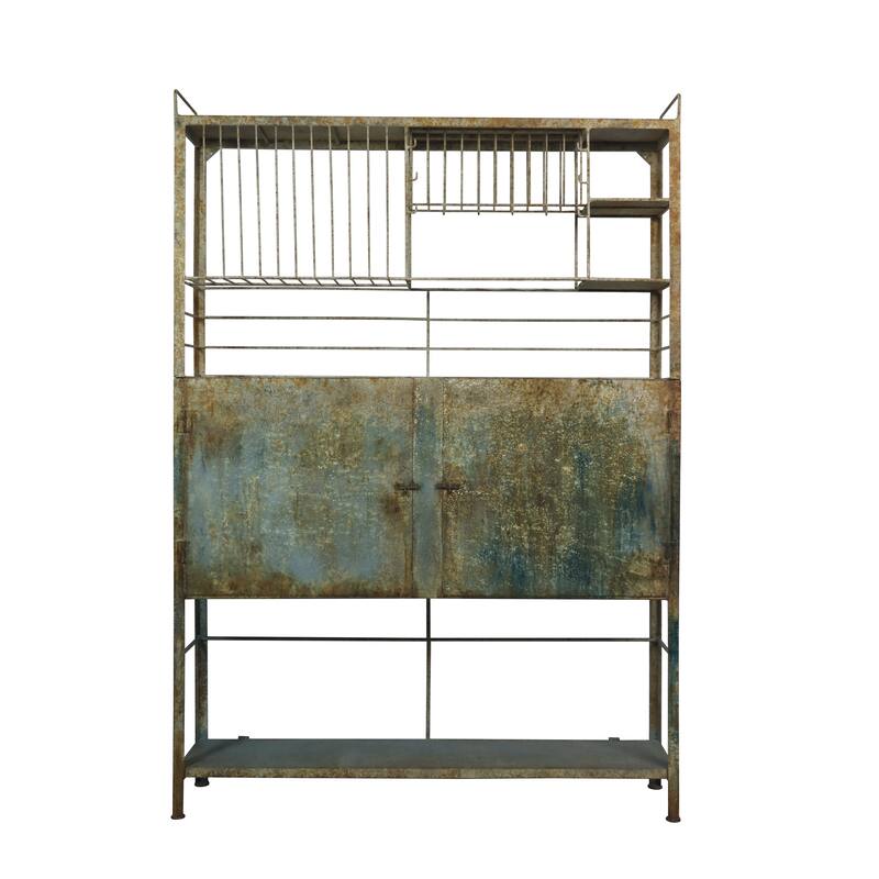 Heavily Distressed Metal Cabinet with Slatted Shelves