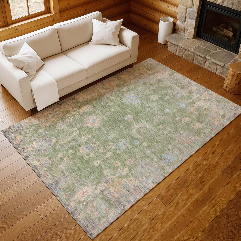 Machine Washable Indoor/ Outdoor Vintage Traditional Chantille Rug