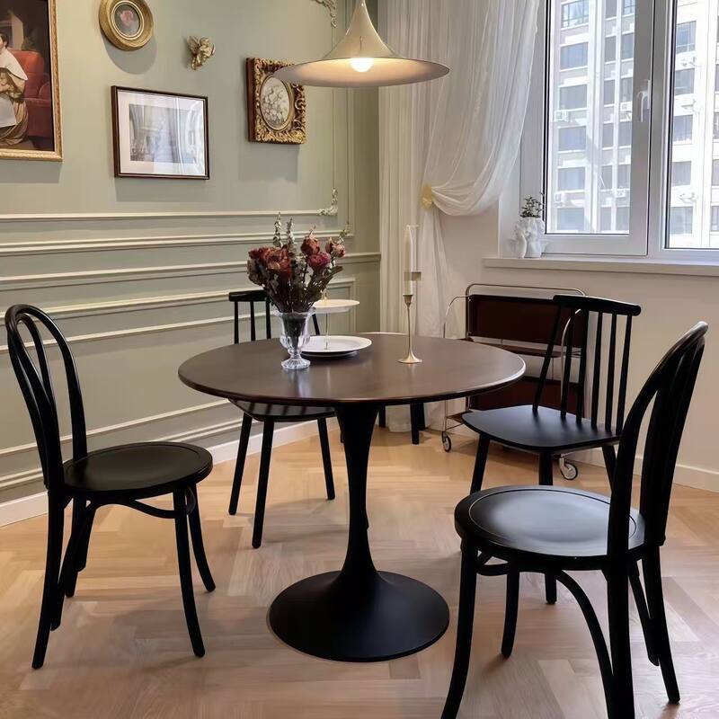 Round Table, 31.5" Modern Dining Table, Dining Table,MDF Top and Steel Base Tulip Round Kitchen Table,Kitchen Table - Walnut - Walnut