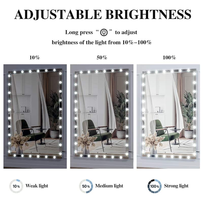 72 inches Rectangular Framed Wall Mounted Hollywood LED Mirror in Silver