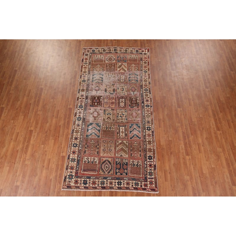Distressed Bakhtiari Persian Antique Area Rug Handmade Wool Carpet - 5'2" x 11'0"