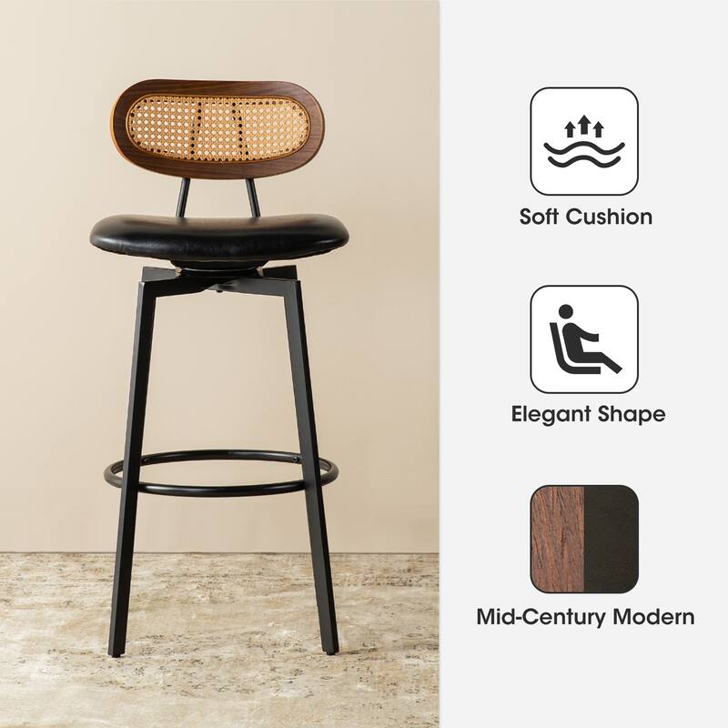Glitzhome 40"H Rattan Back Swivel Bar Stool with Metal Legs Set of 2/4
