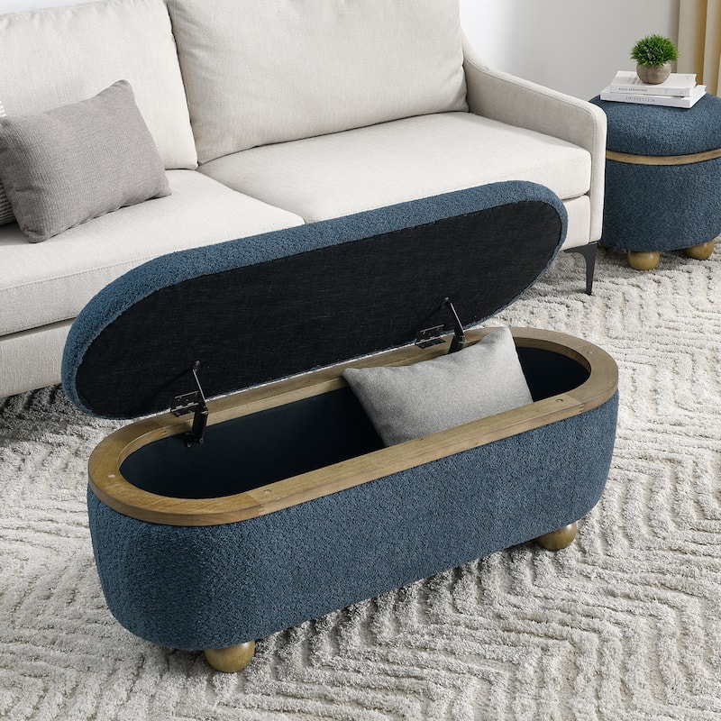 GDFStudio - Clara Upholstered Storage Ottoman Bench with Sturdy Oval Wood Legs
