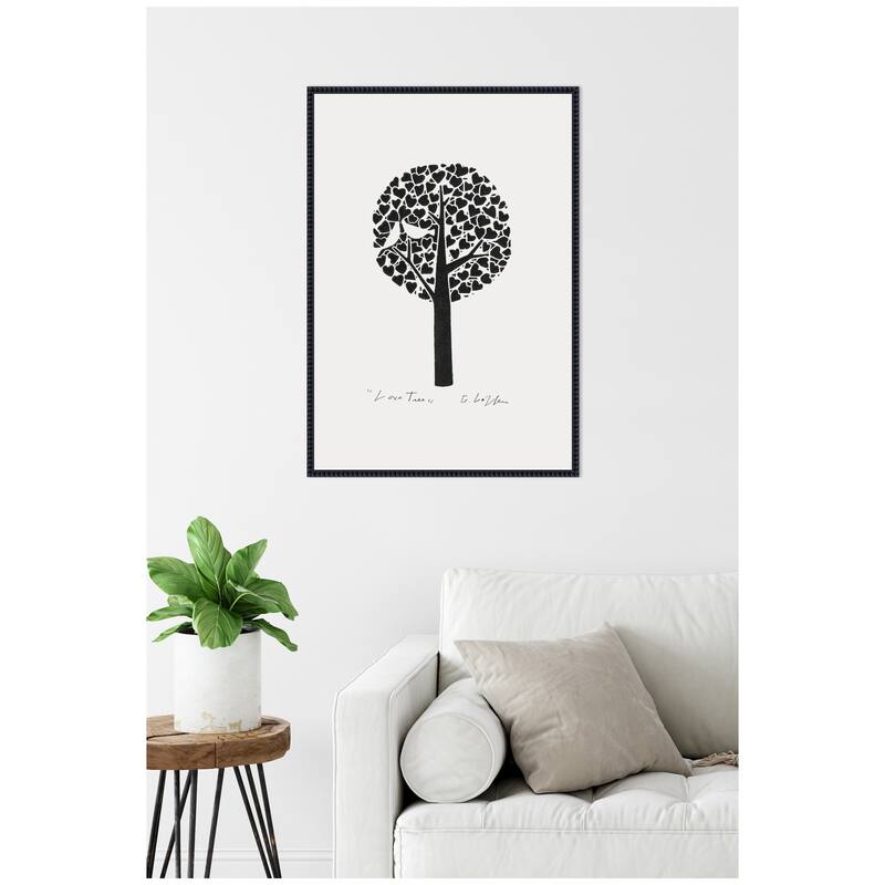 Kate and Laurel Sylvie Black and White Love Tree Linocut Framed Canvas by Giuliana Lazzerini