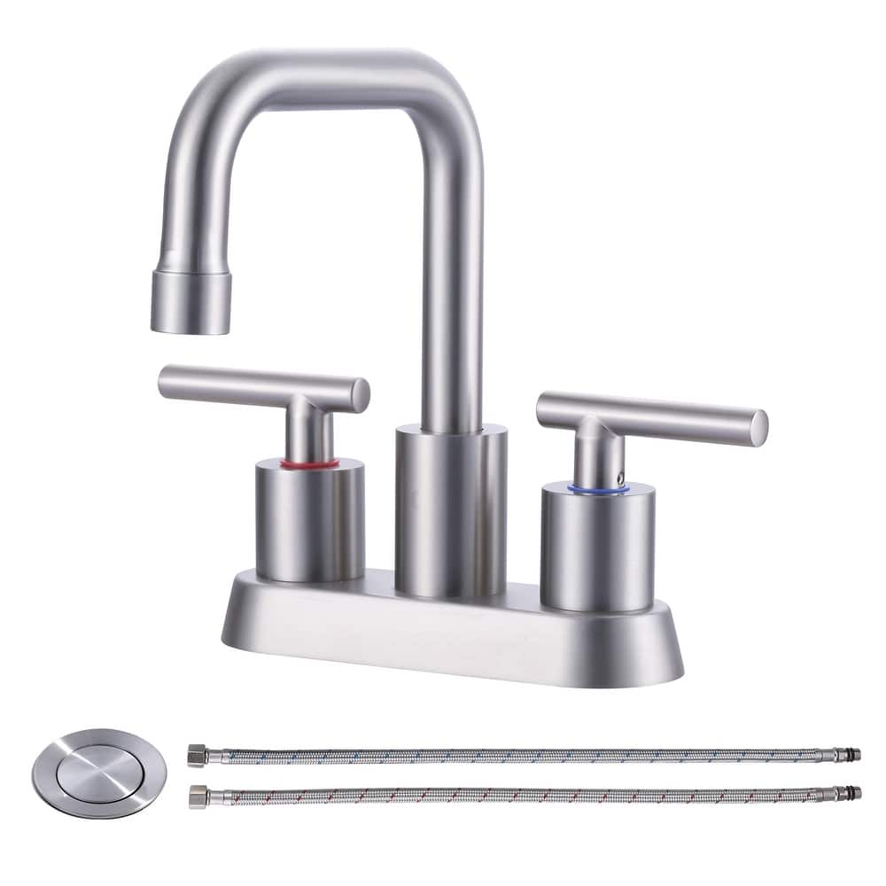 WOWOW 4 in. Centerset Double Handle Bathroom Faucet with Drain Kit