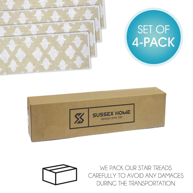 SussexHome Floral Design 9" X 28" Stair Treads - 70% Cotton Anti-Slip Carpet Strips for Indoor Stairs-with Double Adhesive Tape