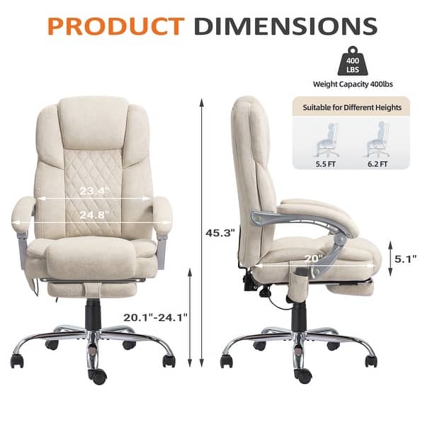 dimension image slide 2 of 11, EROMMY Heated Massage Reclining Office Chair, 300 Lbs Capacity