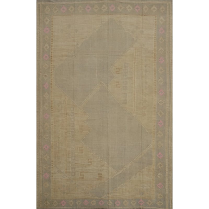 Hand Woven Southwestern Wool Beige Geometric Area Rug - 12' 1'' X 8' 9''