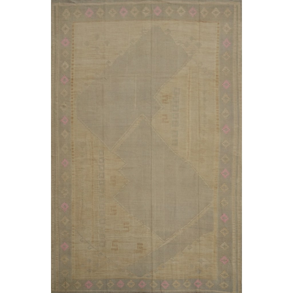 Hand Woven Southwestern Wool Beige Geometric Area Rug - 12' 1'' X 8' 9''