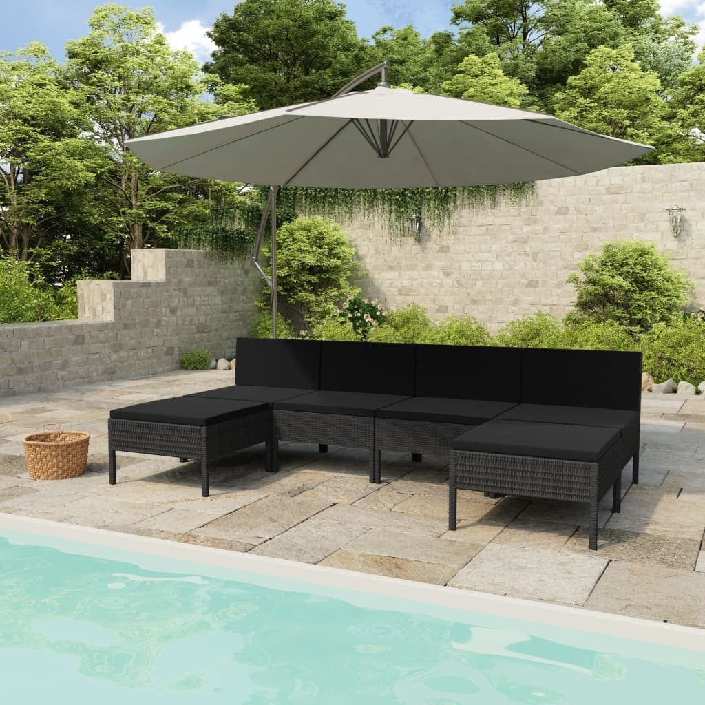 vidaXL 6 Piece Patio Lounge Set with Cushions Poly Rattan Black