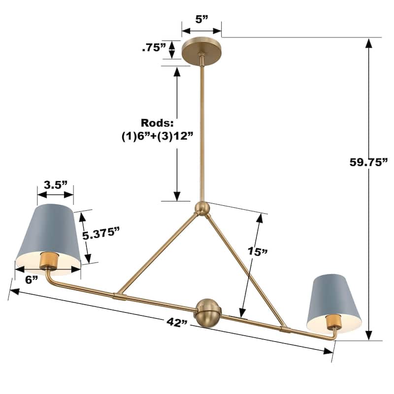 Xavier 2 Light Vibrant Gold and Blue Chandelier - 42"W x 15"H x 6"D