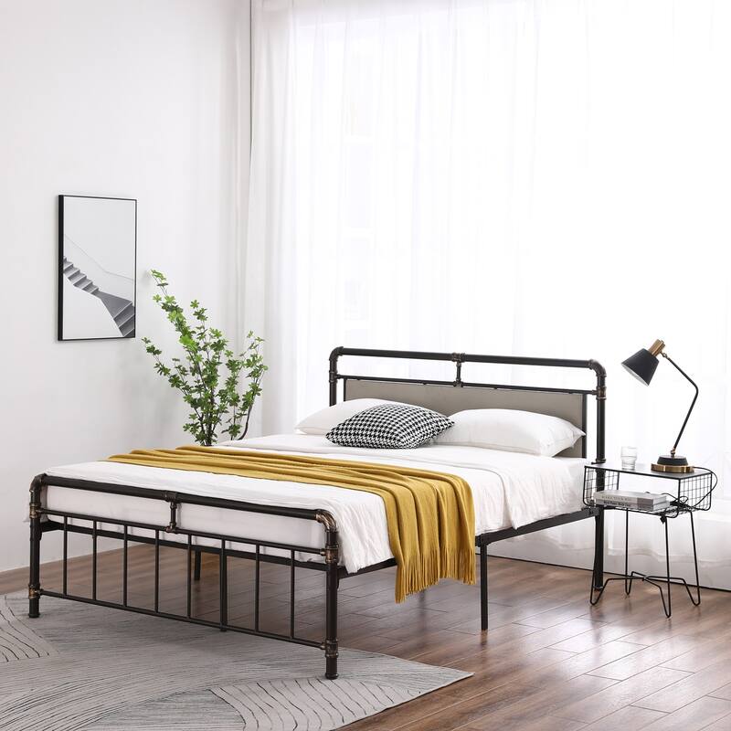 Single-Layer Bed Head and Soft Pull Buckle Bed End Standpipe Water Pipe Bed Black Gold-Painted Iron Bed