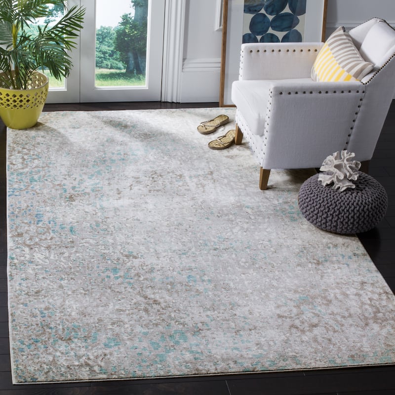 SAFAVIEH Mystique Gaynell Oriental Polyester Rug - 4' x 6' - Grey/Light Blue